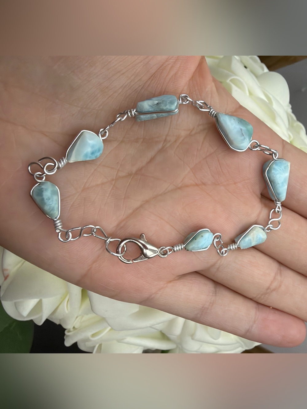 Silver tone  Larimar Link Bracelet in Light Blue